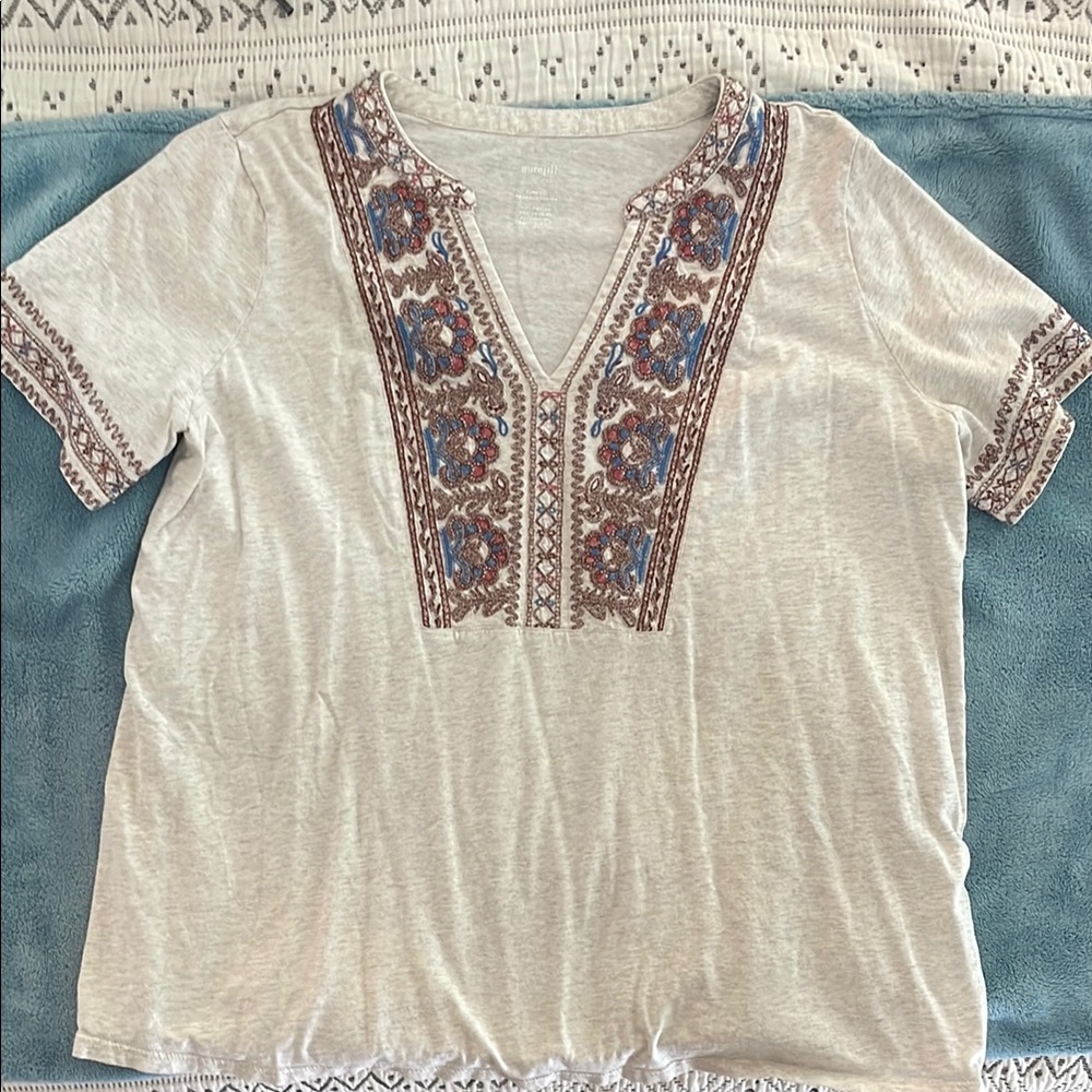5For$15 Cream Embellished Short Sleeve Tunic